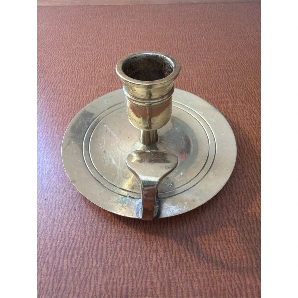 Vtg Brass Chamberstick CandleStick Candle Holder Finger Ring